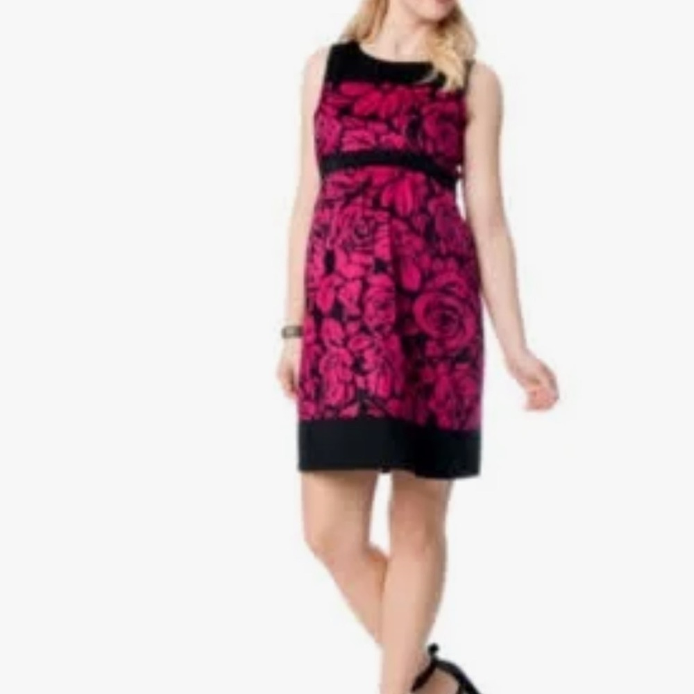 Motherhood Maternity Floral Sleeveless Dress in Black and Pink, sz L